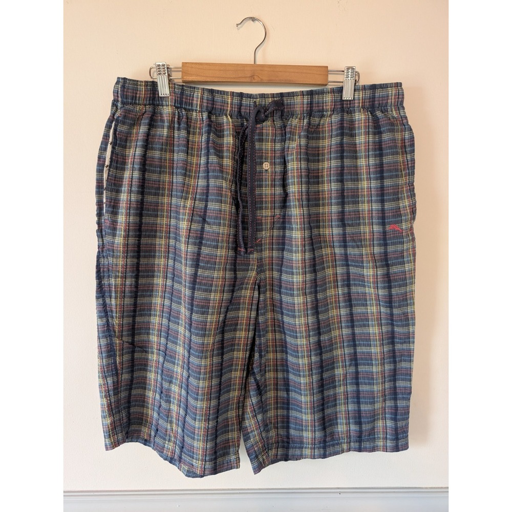 Tommy Bahama Plaid Pajama Shorts Men XL Woven Cotton Classic Comfort Preppy